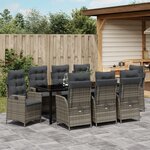 vidaXL Ensemble de salle à manger de jardin 9 pièces avec coussins Gris Poly Rattan