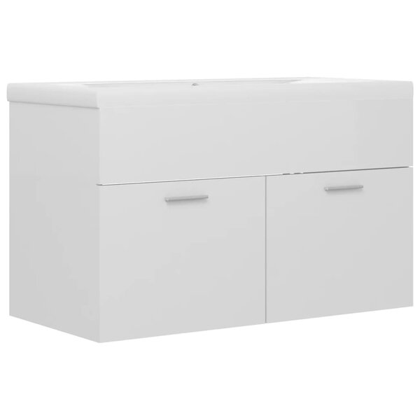 vidaXL Armoire d'évier avec lavabo intégré Blanc brillant Aggloméré