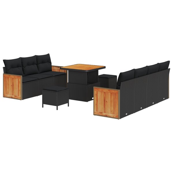 vidaXL Ensemble de Sofa de Jardin 10 Pièces avec Coussins Rattan Poly Noir Acacia