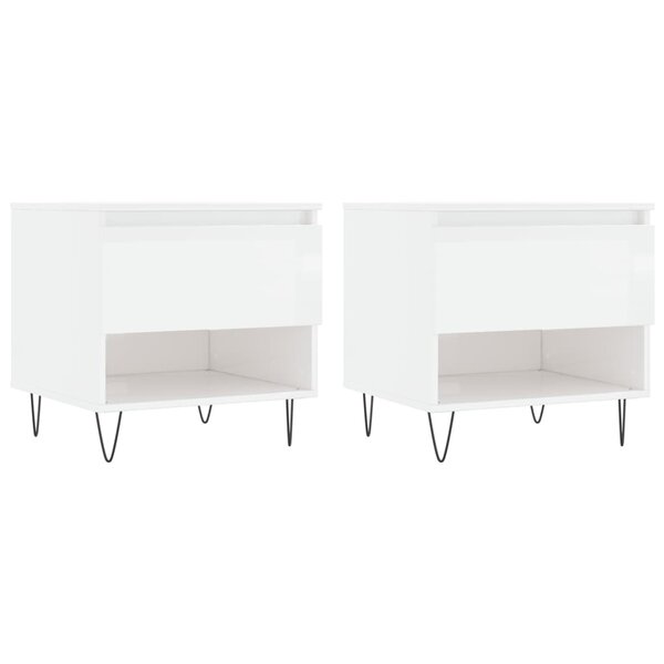 vidaXL Tables basses 2 Pièces blanc brillant 50x46x50cm bois d'ingénierie