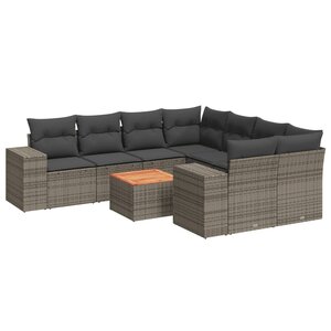 vidaXL Salon de jardin 9 Pièces avec coussins gris résine tressée
