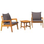 Ensemble de Bistro 3 Pièces avec Coussins en Bois d'Acacia