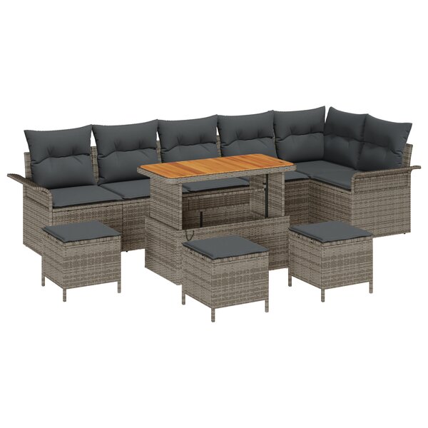 vidaXL Ensemble de Canapé de Jardin 10 Pièces avec Coussins Gris en Rattan Poly Acacia