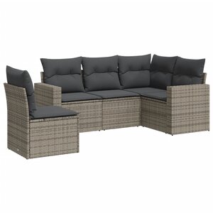 vidaXL Salon de jardin 5 Pièces avec coussins gris résine tressée
