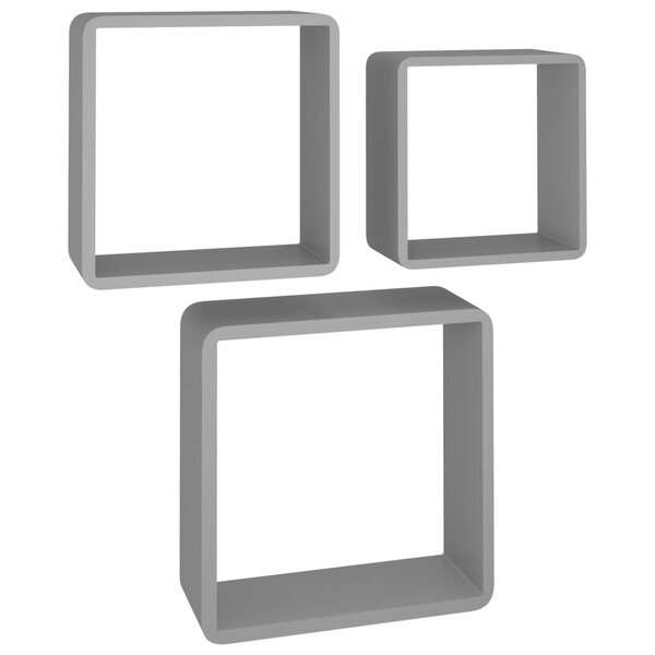 vidaXL Étagères murales sous forme de cube 3 Pièces Gris MDF