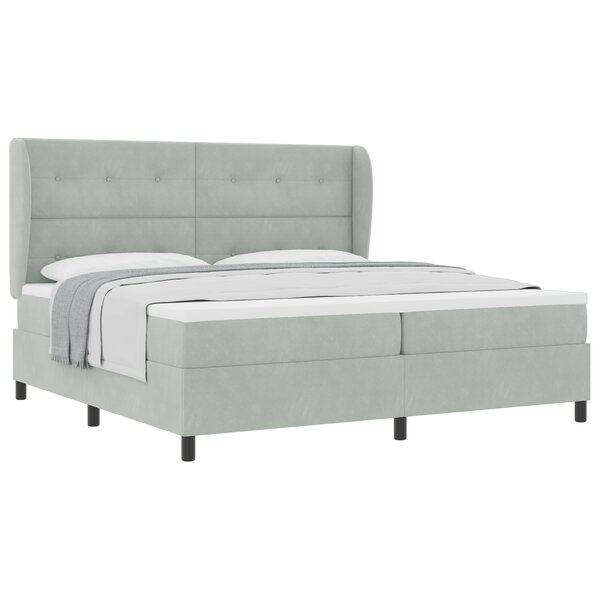 Lit Box Spring avec Matelas gris clair 200x200 cm velours