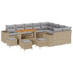Ensemble de canapés de jardin 13 pièces avec coussins Beige Poly Rotin Acacia