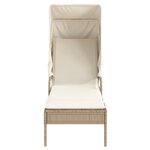 vidaXL Chaise longue avec auvent et table beige résine tressée
