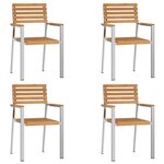vidaXL Chaises de jardin empilables 4 Pièces En bois massif teck et acier inoxydable