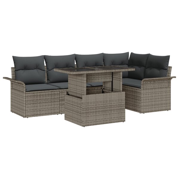 vidaXL Ensemble de canapé de jardin de 6 pièces avec coussins gris en poly rotin