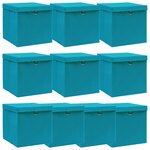 vidaXL Boîtes de rangement et couvercles 10 Pièces Bleu 32x32x32 cm Tissu