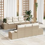 vidaXL Ensemble de Canapé de Jardin de 7 Pièces avec Coussins Beige Rotin Poly