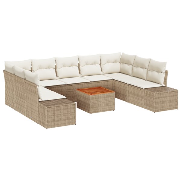 vidaXL Ensemble de canapé de jardin 10 pièces avec coussins Beige Rotin Acacia