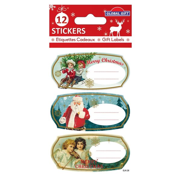 12 étiquettes adhésives de Noël - Médaillons Vintage