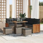 Ensemble de canapé de jardin 8 pièces avec coussins gris en poly rotin et acacia