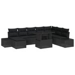 vidaXL Set de canapés de jardin 9 pièces avec coussins en poly rattan noir