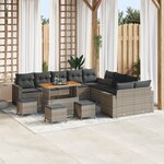 Canapé de Jardin 14 pièces avec Coussins Gris Poly Rotin Acacia vidaXL