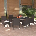 vidaXL Meubles à dîner de jardin et coussins 7 Pièces Poly rotin Marron