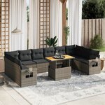 vidaXL Salon de jardin 11 Pièces avec coussins gris résine tressée