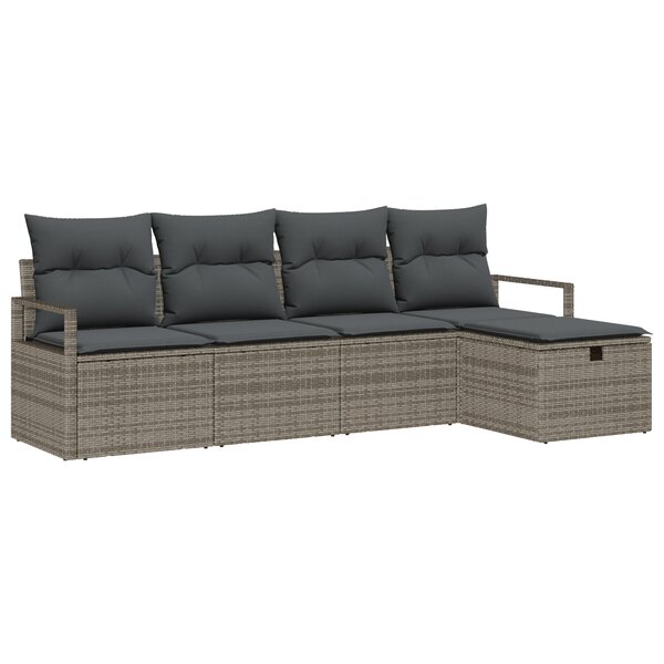 vidaXL Ensemble de Canapé de Jardin 5 Pièces avec Oreillers Rotin Poly Grey