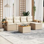 vidaXL Salon de jardin avec coussins 6 Pièces beige résine tressée