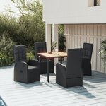 vidaXL Ensemble à manger de jardin coussins 5Pièces Noir Résine tressée