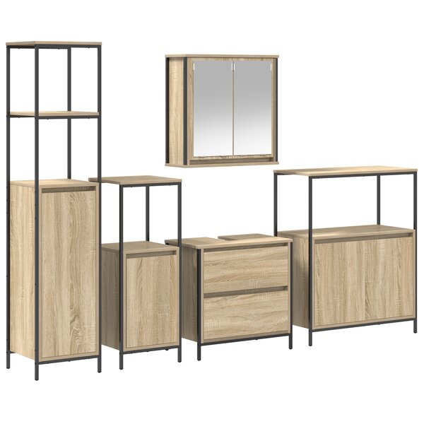 Ensemble de meubles de salle de bain 5 pièces en chêne Sonoma  en bois d'ingénierie