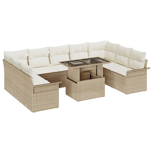 vidaXL Ensemble de canapés de jardin 10 pièces avec coussins beige rattan poly