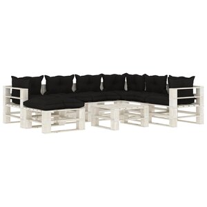 vidaXL Salon palette de jardin 8 Pièces avec coussins noir bois