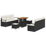 Ensemble de Canapé de Jardin 9 Pièces avec Coussins Noir Poly Rattan Acacia