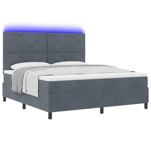 Lit à sommier box avec matelas & LED gris foncé 180x200 cm en velours