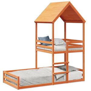 vidaXL Lit superposé avec toit cire marron 80x200cm bois massif de pin