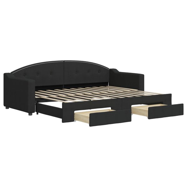 vidaXL Lit de jour avec gigogne et tiroirs sans matelas noir 80x200 cm