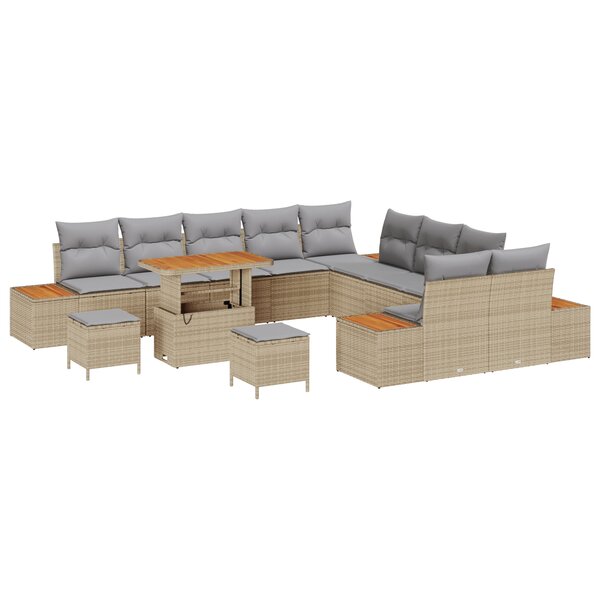 Ensemble de Canapés 13 pièces avec Housses Beige en Rattan Poly Acacia