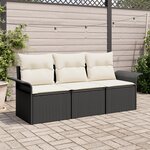 vidaXL Ensemble de canapé de jardin 3 pièces avec coussins en rotin poly noir