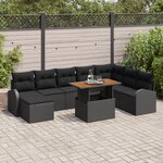 vidaXL Ensemble de Jardin de 9 Pièces avec Coussins Noir Poly Rattan Acacia