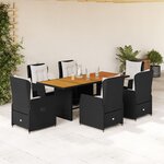 vidaXL Ensemble à manger de jardin coussins 7Pièces Noir Résine tressée