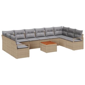 Ensemble de canapés de jardin vidaXL 11 pièces avec coussins beige poly rotin acacia