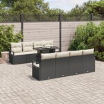 Ensemble de canapé de jardin 9 pièces avec coussins en rotin poly noir