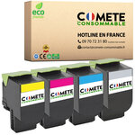802 - 4 toners compatibles Lexmark 802 pour CX310 CX410 CX510 Noir Cyan Magenta Jaune - Entreprise française