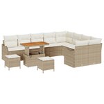 Ensemble de canapé jardin vidaXL 12 pièces avec coussins Beige Poly Rattan Acacia