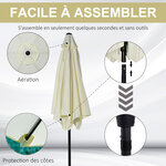 Parasol inclinable de jardin balcon terrasse manivelle toile polyester imperméabilisée haute densité 180 g/m² Ø2 7 x 2 35H m alu crème