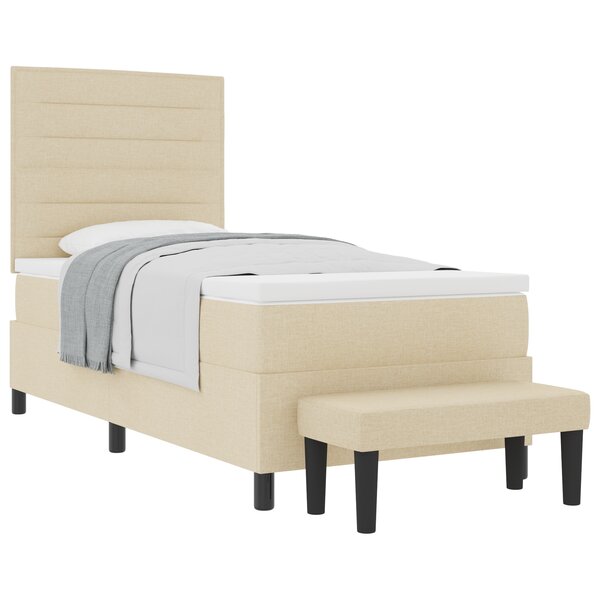 vidaXL Lit à ressort avec Matelas & Banc Crème 90x200 cm Tissu