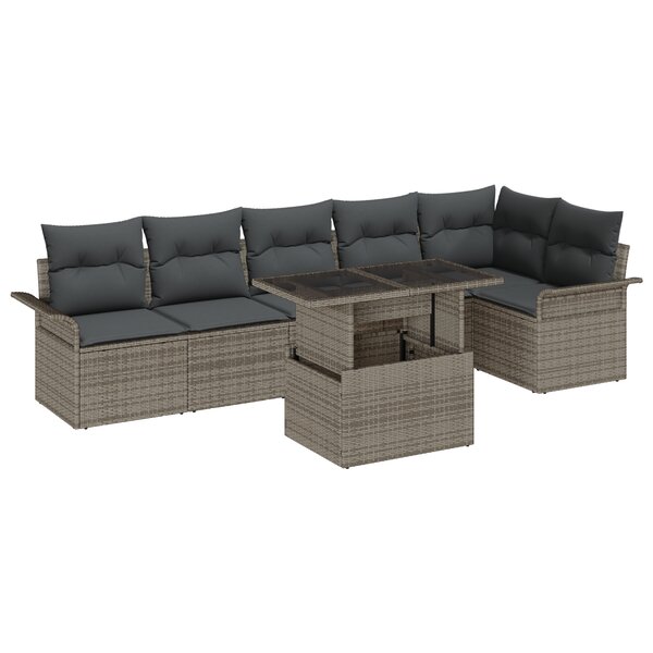 Canapés de Jardin vidaXL 7 pièces avec Coussins Gris Rattan