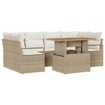 Ensemble de jardin 7 pièces avec coussins beige poly rotin acacia