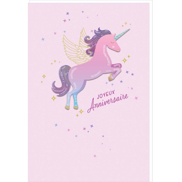 Carte Signature Anniversaire Licorne Effet 3d - 11 5 X 17cm - Draeger paris