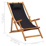 vidaXL Chaise pliable de plage bois d'eucalyptus solide et tissu noir