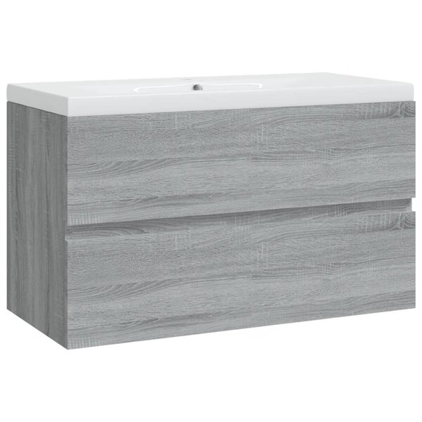 vidaXL Meuble lavabo avec bassin intégré Sonoma gris Bois d'ingénierie