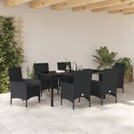 Ensemble de salle à manger de jardin 7 pièces vidaXL avec coussins en rotin noir