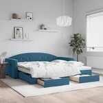 vidaXL Lit de jour avec gigogne et tiroirs sans matelas bleu 100x200cm